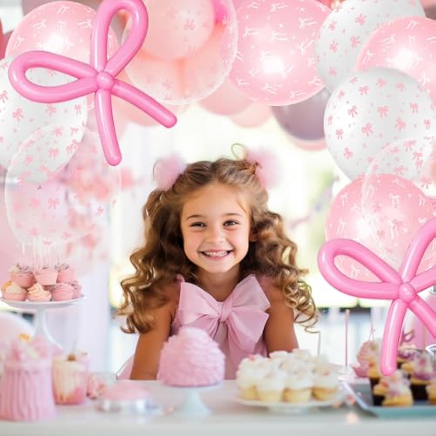32 Pcs Pink Bow Balloons - Coquette Bows Party Decorations For Girls Birthday, Bachelorette, Bridal Engagement, Baby Shower