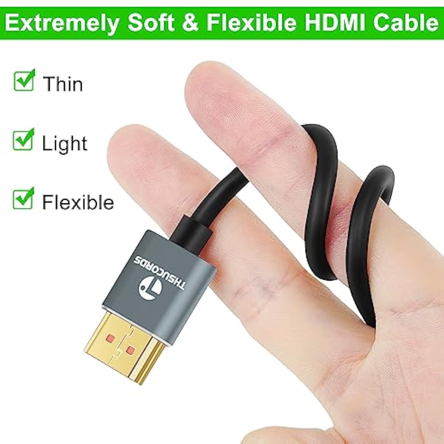 Ultra Thin Hdmi Cables 10Ft, Slim & Flexible Soft 8K 4K Hdmi To Hdmi Cable (Hd
