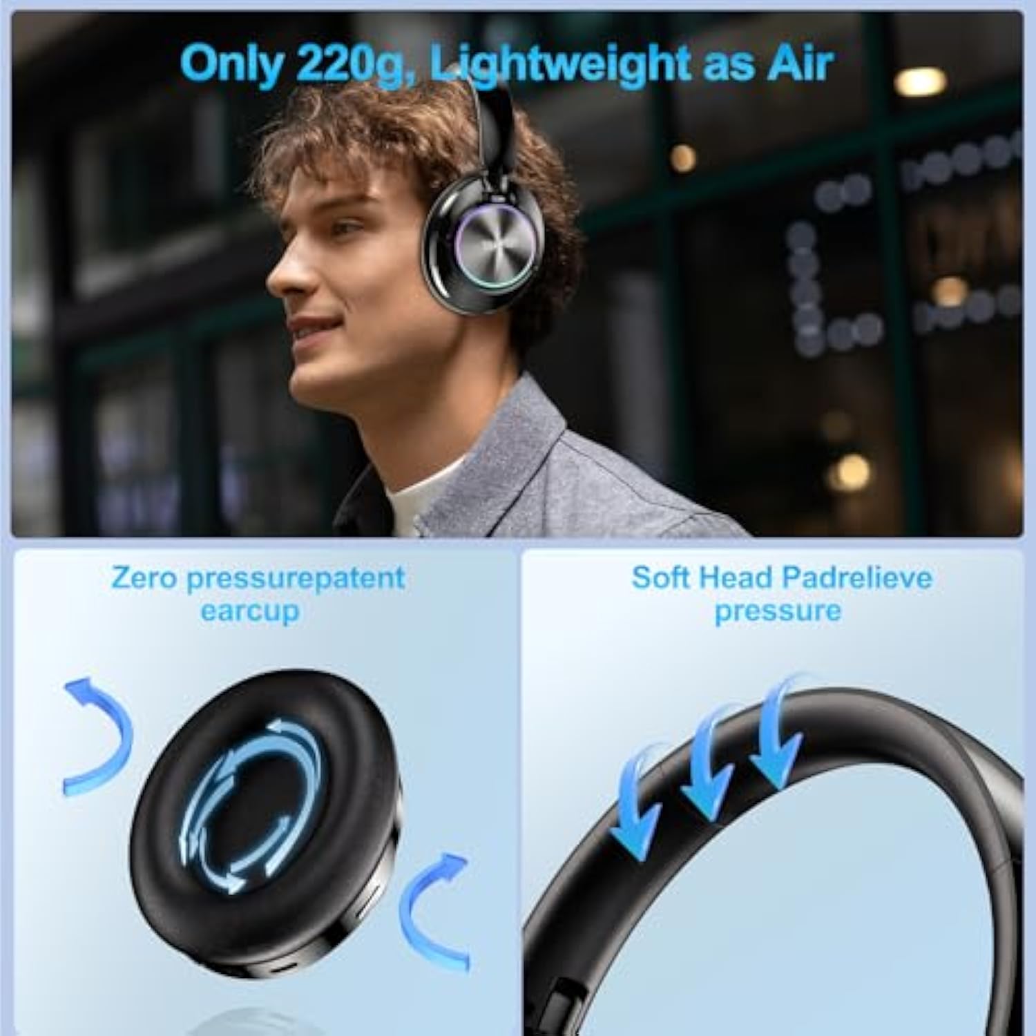 Noise Cancelling Over Ear Wireless Bluetooth Headphones With Microphone, 65H Playtime, Clear Calls, Comfort Fit For Travel (Beige)