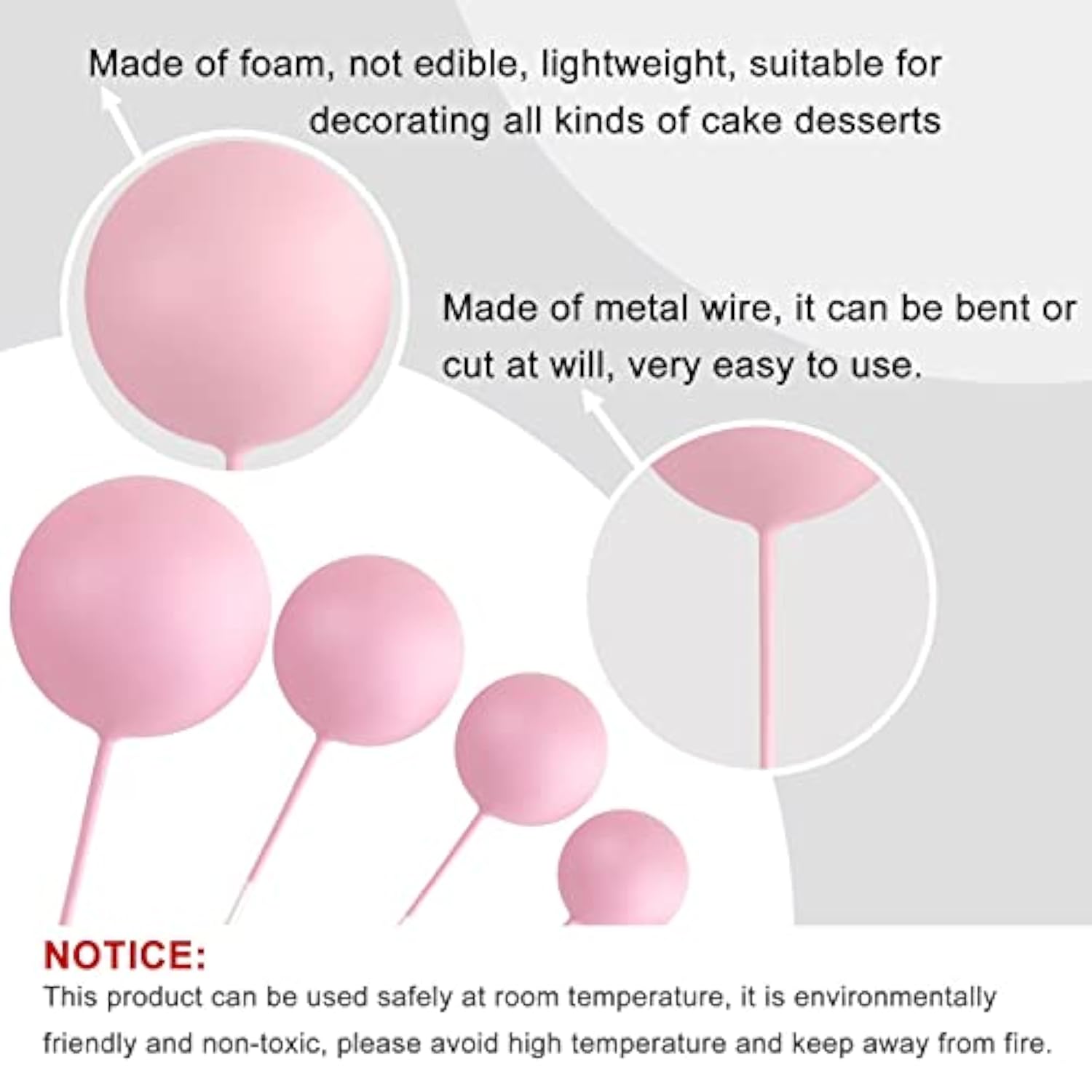 32 Pcs Ball Cake Topper Decorations Mini Balloons Cake Topper Sticks Foam Balls Cake Picks Cake Topper Balls Cake Decorations For Wedding Party Birthday Cake Decorating (Pink Gold)