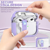 Clear Case For Airpods 3 Gen, Secure Lock Case For Apple Airpod 3Rd Gen With Silicone Wrist Strap And Cute Candy Keychain, Purple