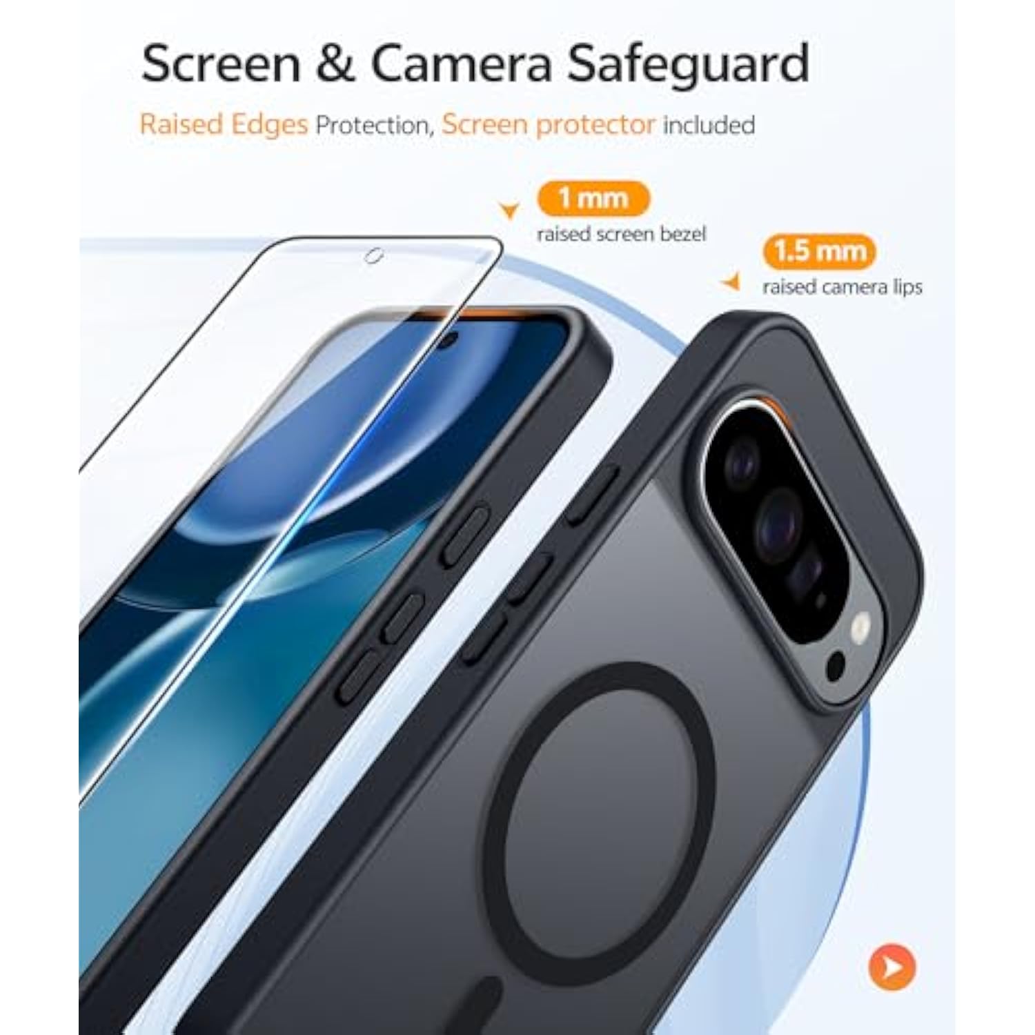 For Google Pixel 9-Pro-Xl Case: Magnetic Translucent Matte Shockproof Slim Cell Phone Cover - Grade Drop Proof Hard Back Anti-Fingerprint Protective Case (6.8 Inch/Black)