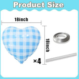 4Pcs 18" Blue Heart Checked Balloons Striped Plaid Heart Foil Balloons For Spring Party Decorations Picnic Party Decor Love Theme Birthday Party Wedding Baby Shower Versatile Party Decor