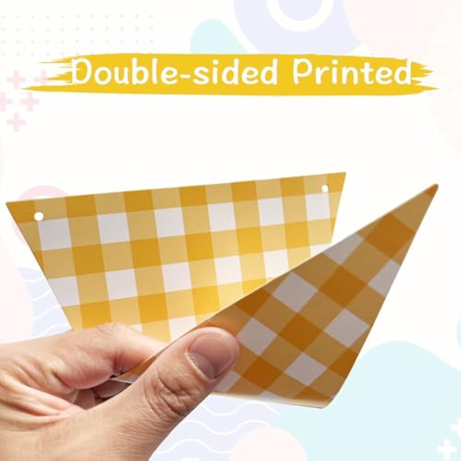 Yellow Gingham Banner For Picnic, Bbq Themed Party Decorations, Yellow And White Checkered Bunting Flag Garland For Lemon Wedding Baby Shower Birthday Party Supplies