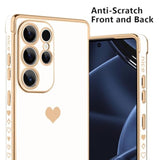 Compatible With Samsung S25 Ultra 5G Case For Women Girl, Plating Edge Cute Love Heart Soft Tpu Bumper With 4 Corners Shockproof Protection Phone Case Cover For Galaxy S25 Ultra 5G(White)