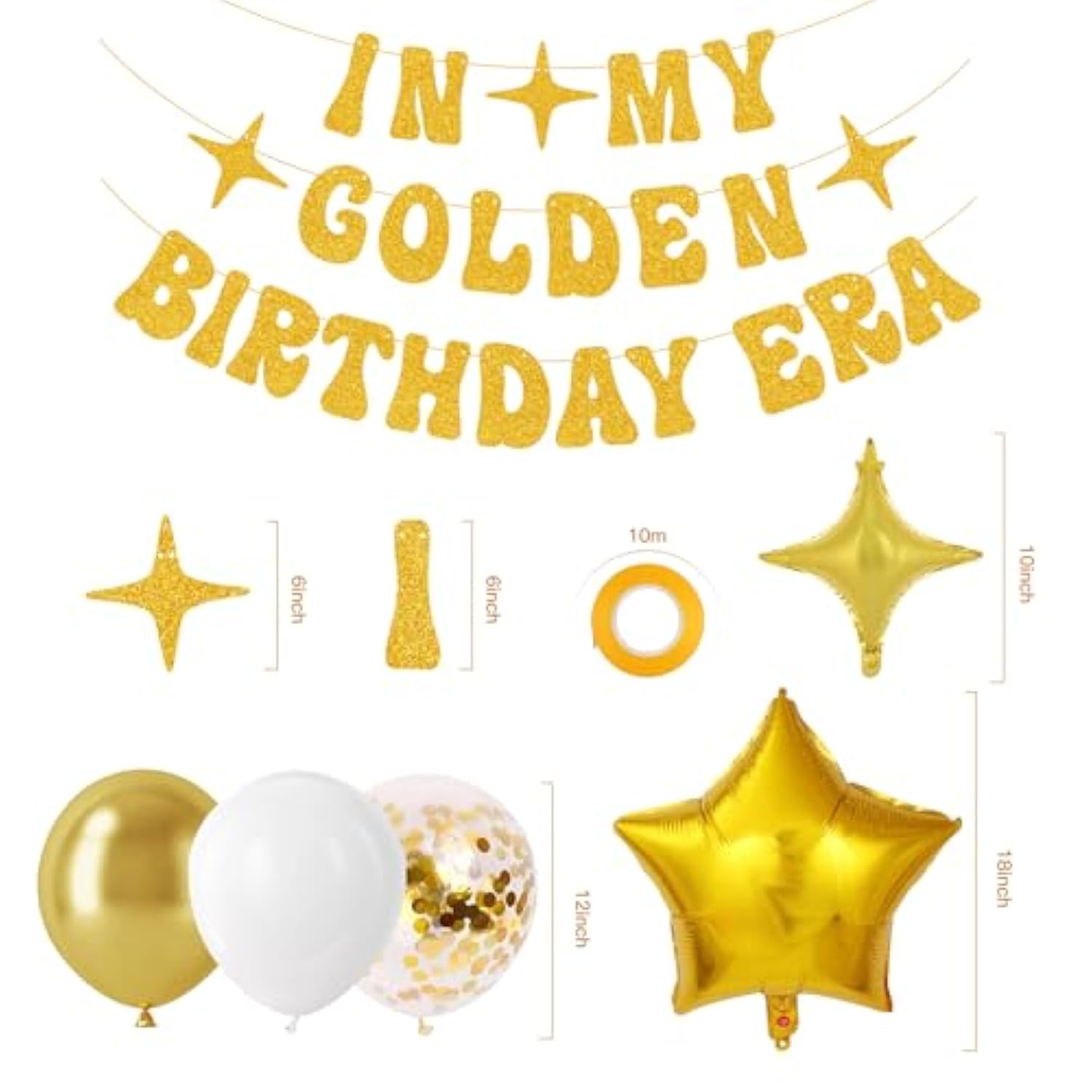 25pcs Golden Birthday Decor – "In My Golden Birthday Era" Banner & Balloons
