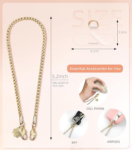 Metal Phone Lanyard with Gold Chain Detachable Phone Chain Wristlet with 2 Tether Tabs Universal iPhone Wrist Strap Premium Metal