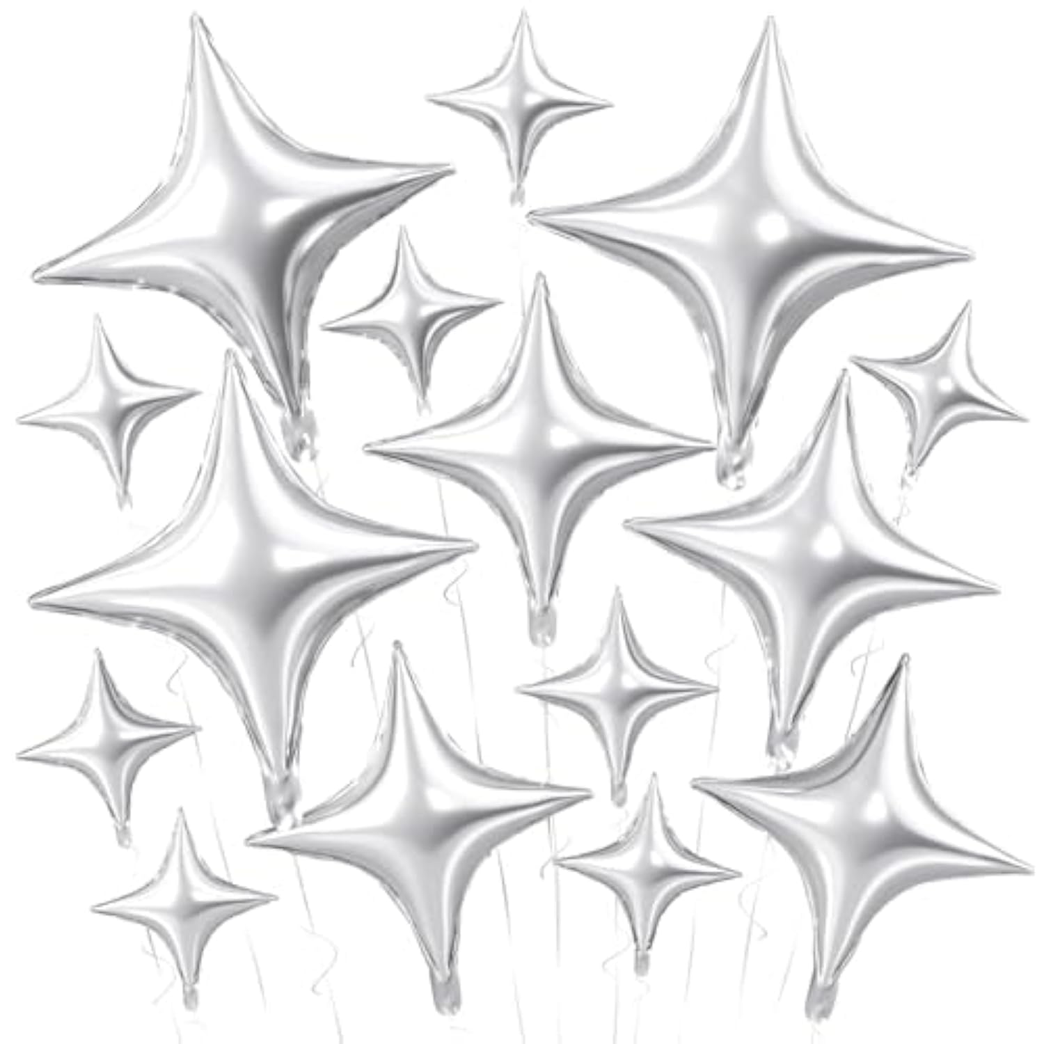 Silver Star Balloons,15Pcs Silver Star Foil Balloon,26/18/10 Inch Quadrangle Helium Balloons For Graduation Wedding Birthday Prom Anniversary Baby Shower Party Decorations