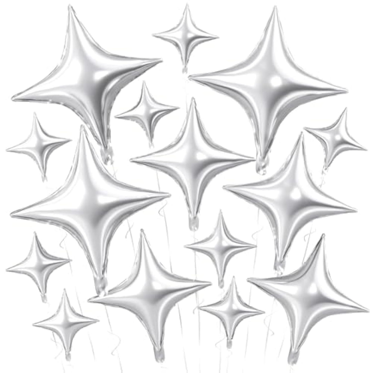 Silver Star Balloons,15Pcs Silver Star Foil Balloon,26/18/10 Inch Quadrangle Helium Balloons For Graduation Wedding Birthday Prom Anniversary Baby Shower Party Decorations