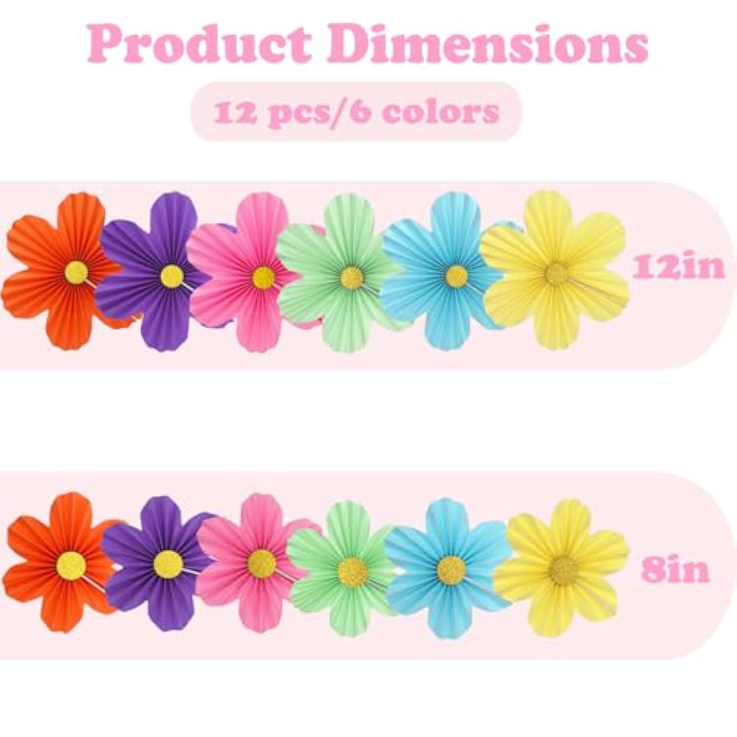 12pcs Rainbow Pastel Paper Flowers Wall Hanging Party Backdrop Decor