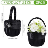Wedding Black Flower Girl Basket Small Gothic Flower Basket For Wedding Ceremony Satin Rhinestone With Handle For Bridal Petals Confetti Banquet Home Ceremony Western Party Decoration