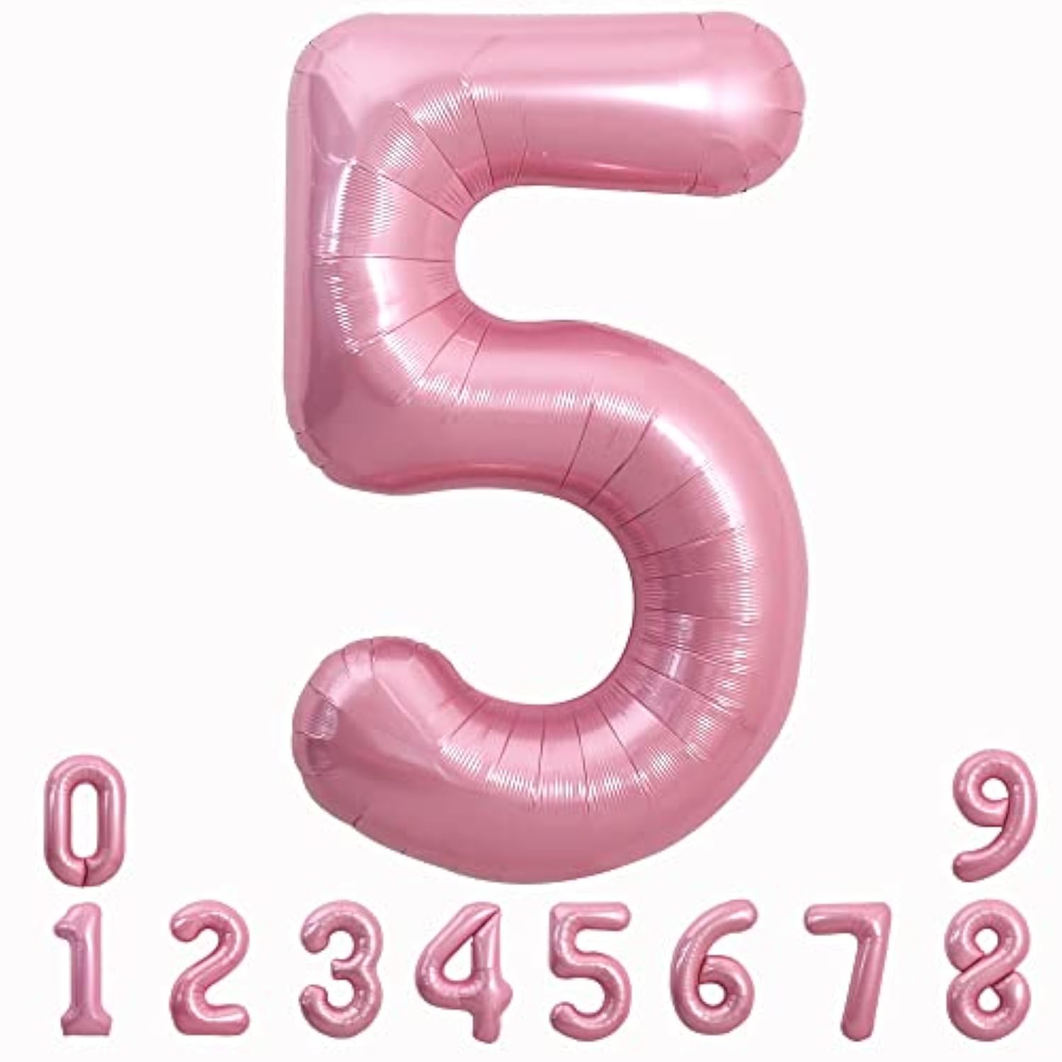 40 Inch Light Pink Large Numbers 0-9, Number 5 Digital Helium Balloon, Pink Foil Mylar Big Number Pastel For Birthday Party Anniversary Supplies Decorations