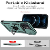 For Iphone 12 Case,With Camera Lens Cover Hd Screen Protector,[Military Grade] Ring Car Mount Kickstand Hybrid Hard Pc Soft Tpu Shockproof Protective Case For Iphone 12, Green