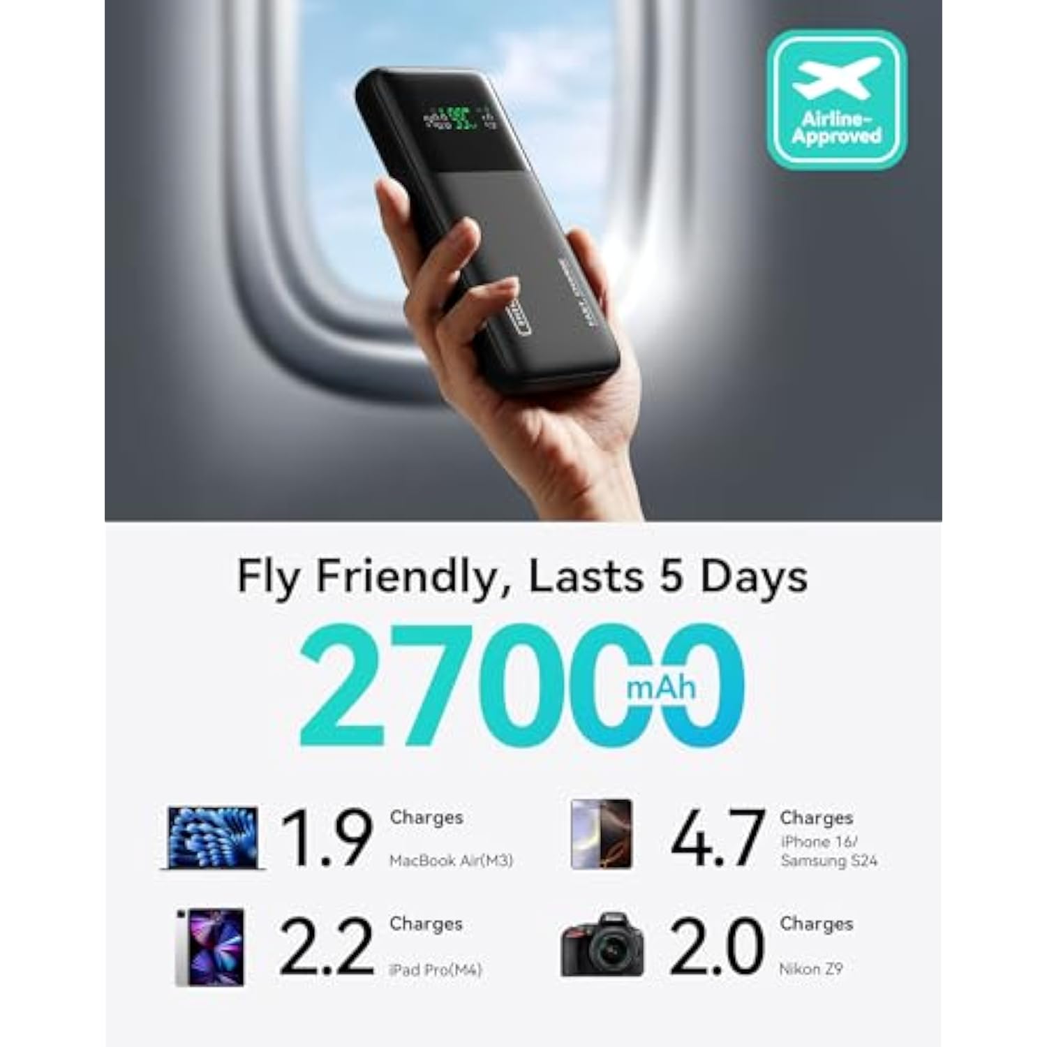 140W Power Bank, 27000Mah High Capacity Laptop Portable Charger, Usb C In&Out Tablet Powerbank, Digital Display Phone Charger, Travel Charger Compatible With Iphone 16, Ipad, Macbook, Laptop Etc.