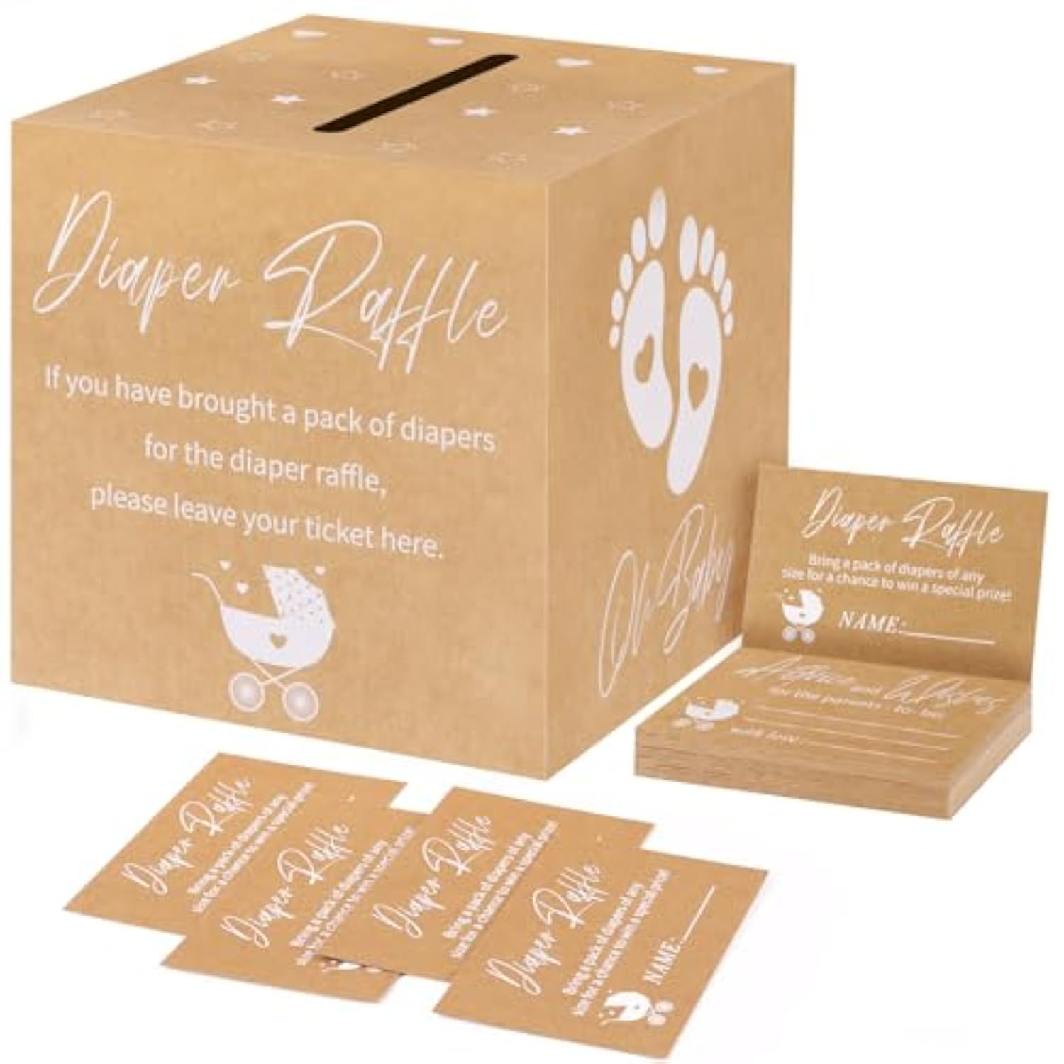 51Pcs Diaper Raffle Box Set For Baby Shower Party, Gender Reveal Diaper Raffle Tickets For Baby Shower Games Invitations Diaper Raffle Cards Sign