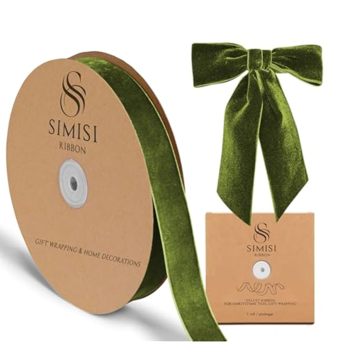 Olive Green Velvet Ribbon 1'' 25 Yards For Christmas Tree, Gift Wrapping, Flower Bouquet, Wreath Decorations, Bow Making