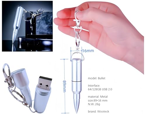 128Gb Metal Shining Bullet Usb Flash Drive Memory Stick With Keychain,Silver