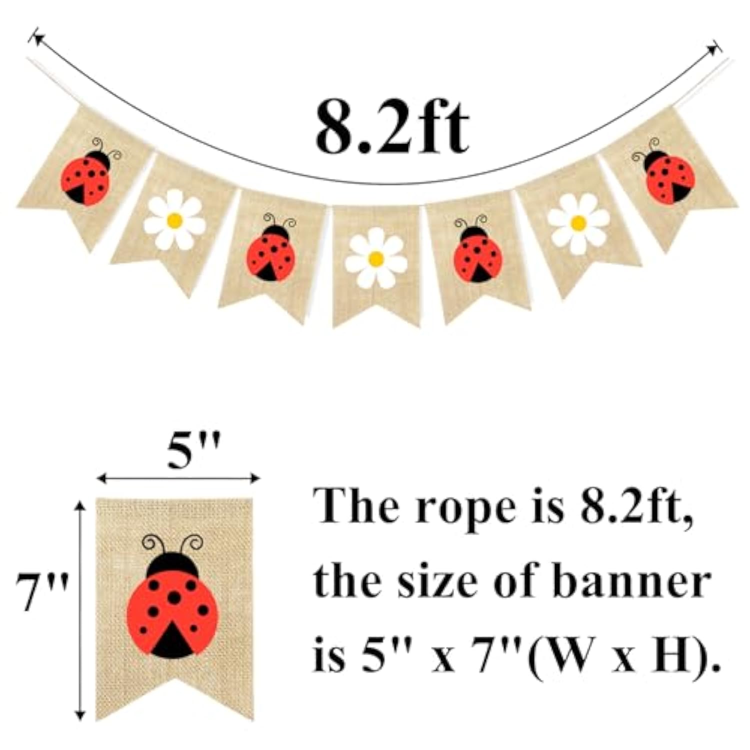 Daisy Ladybug Banner Burlap Bunting Garland Ladybug Party Decorations For Wedding Baby Shower Birthday Insect Theme Garden Party Supplies Home Wall Classroom Hanging Decor