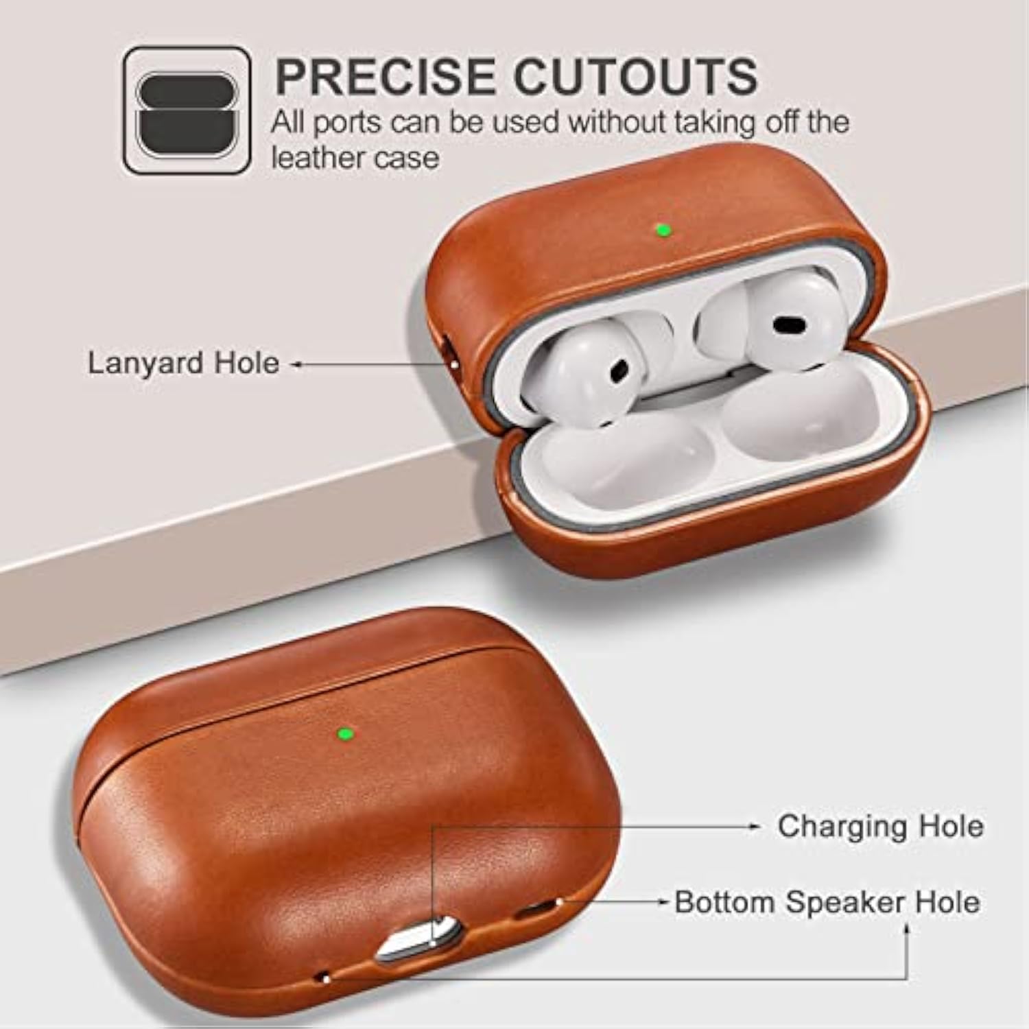 Icarerfamily Leather Case For Airpods Pro 2 (2022), Genuine Leather Shockproof Protective Cover For Airpods Pro 2 Earphones Charging Case (Led Visible) Support Wireless Charger Brown