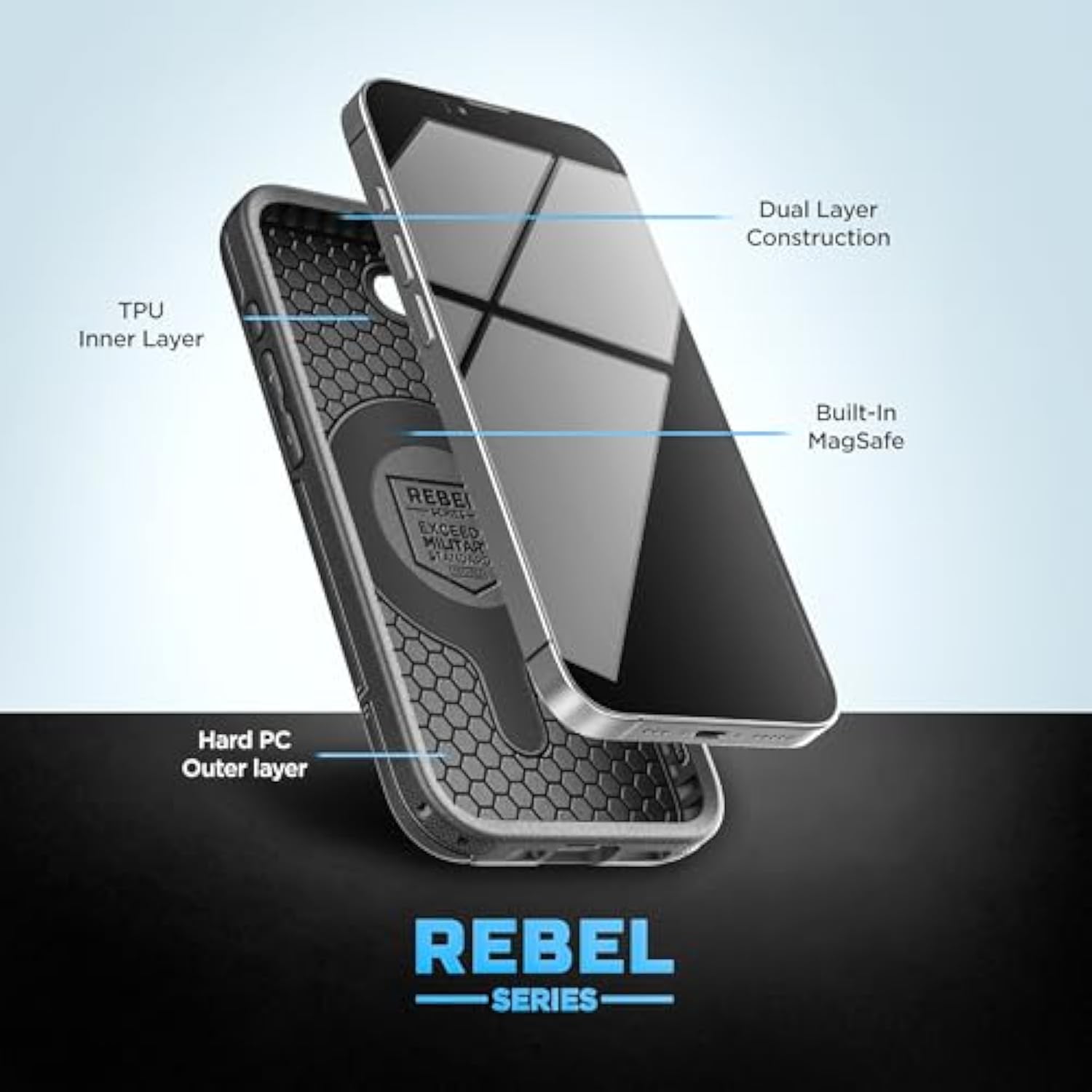 Shockproof Case Compatible With Iphone 16E - Ultra Protective Heavy Duty Magnetic Phone Cover, Rebel Series (Black)