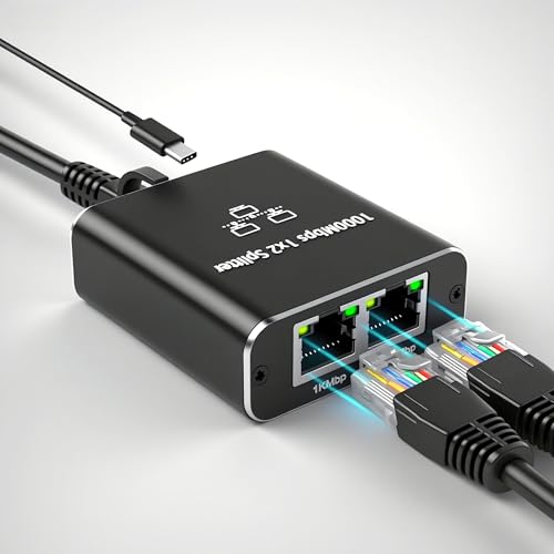 Rj45 Network Splitter Gigabit Ethernet Splitter 1 To 2, 1000Mbps High Speed Rj45 Ethernet Network Splitter Adapter For Cat 5/5E/6/7/8 Cable