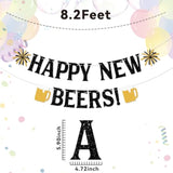 Happy New Beers Banner Black Glitter Beer Theme 2026 Party Decoration