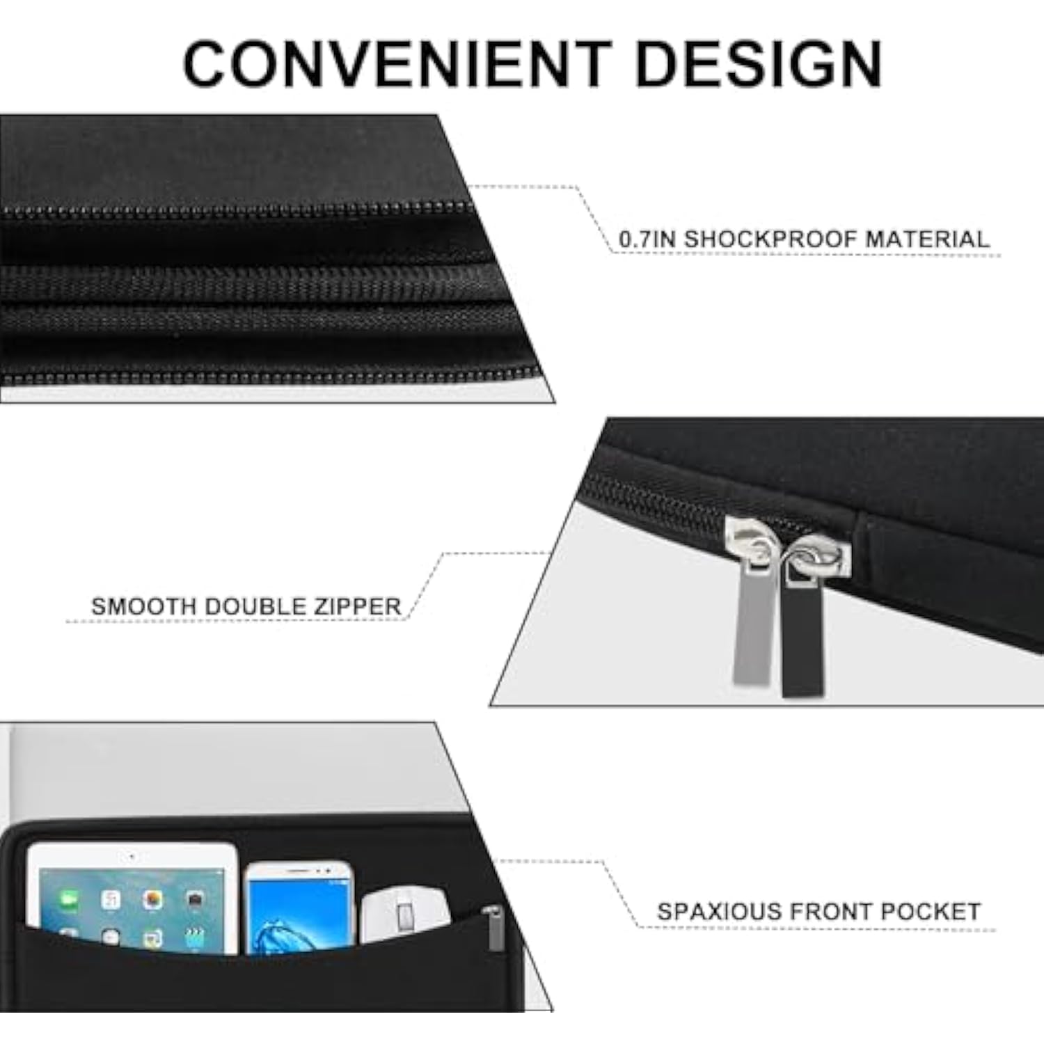 Laptop Sleeve Case 14 Inch, Shockproof Protective Laptop Cover Briefcase Carrying Computer Bag With Accessory Pocket Portable Computer Sleeve For 14" , Hp, Dell, Lenovo, Acer, Black