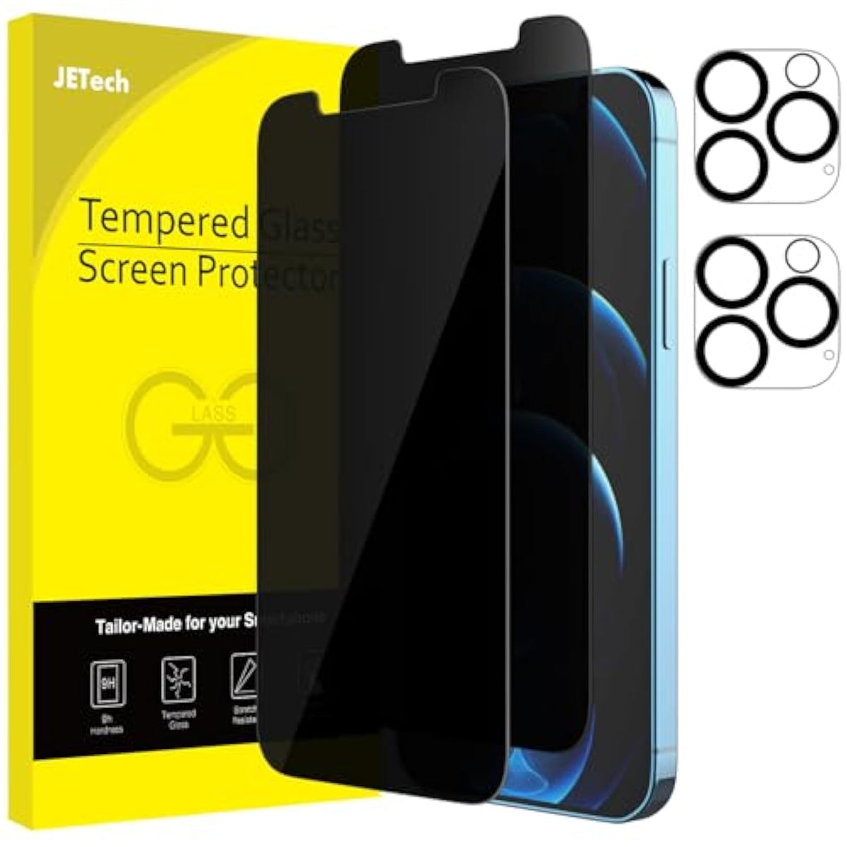JETech Privacy Screen Protector for iPhone 12 Pro 6.1-Inch with Camera Lens Protector, Anti Spy Tempered Glass Film, 2-Pack Each
