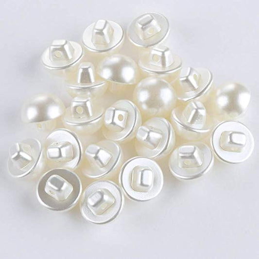 100Pcs 14Mm. Shank White Round Half Domed Resin Plastic Pearl Buttons