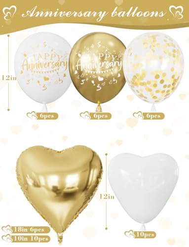 Happy Anniversary Decorations, Gold White Balloons, Heart Balloons