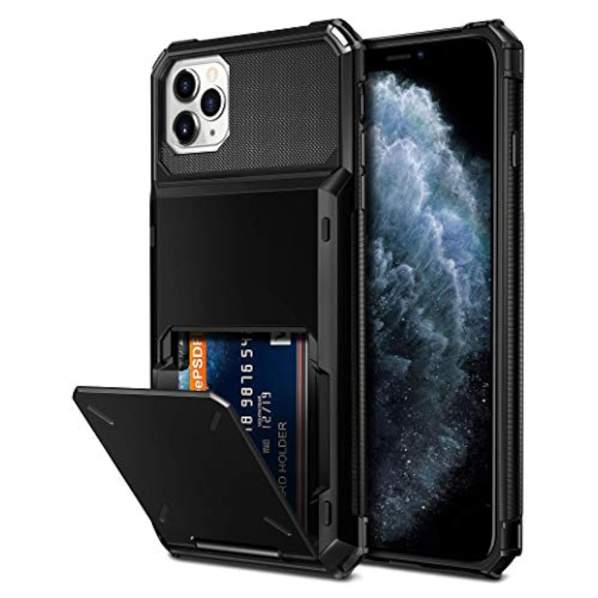 For Iphone 11 Pro Case Wallet With 4-Card Holder Credit Id Slot Flip Door Hidden Pocket Anti-Scratch Dual Layer Hybrid Bumper Armor Protective Hard Shell Back Cover For Iphone 11 Pro 5.8 Black