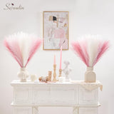 Pampas Grass Pink Decor 17.7 Inch 6Pcs, Faux Pampas Grass Home Decor, Artificial Pampas Grass Blush Fake Pampas, Short Vase Room Christmas Decoration
