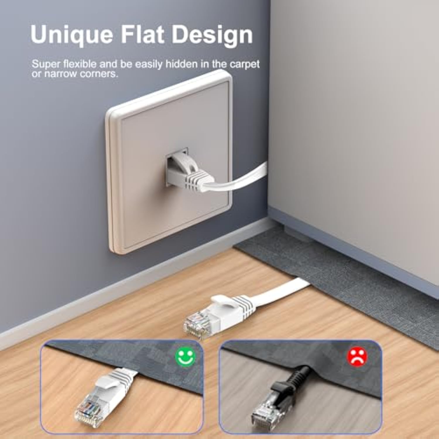 Cat 6 Ethernet Cable 10Ft 5 Pack, Flat Internet Network Cord - Cat6 Ethernet P