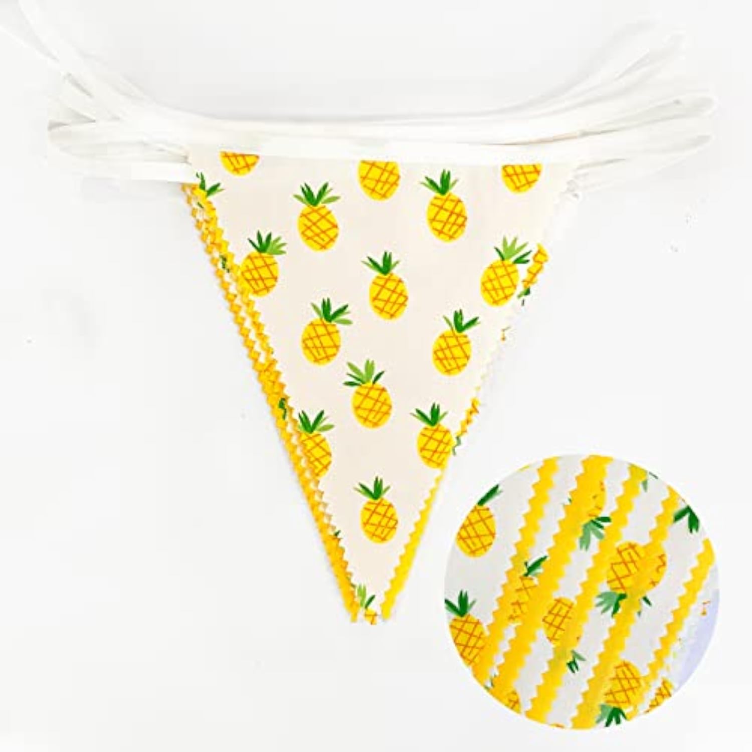 32Ft Yellow White Pineapple Pennant Banner Fabric Triangle Flag Buntin