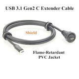 IP67 Waterproof USB 3.1 Type C Male to Male Extension Cable 10Gbps USB 3.1 Gen2 C Threaded Fixed Recessed Cable for Data Transfer & Charging, Control