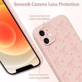 Cute Bow Phone Case For Iphone 12 6.1", Aesthetic Pink Heart Ribbon Bowknot Pattern Print Design Women Girly Case Gloss Raised Camera Protective Cover Soft Slim Silicone Shockproof Tpu Funda