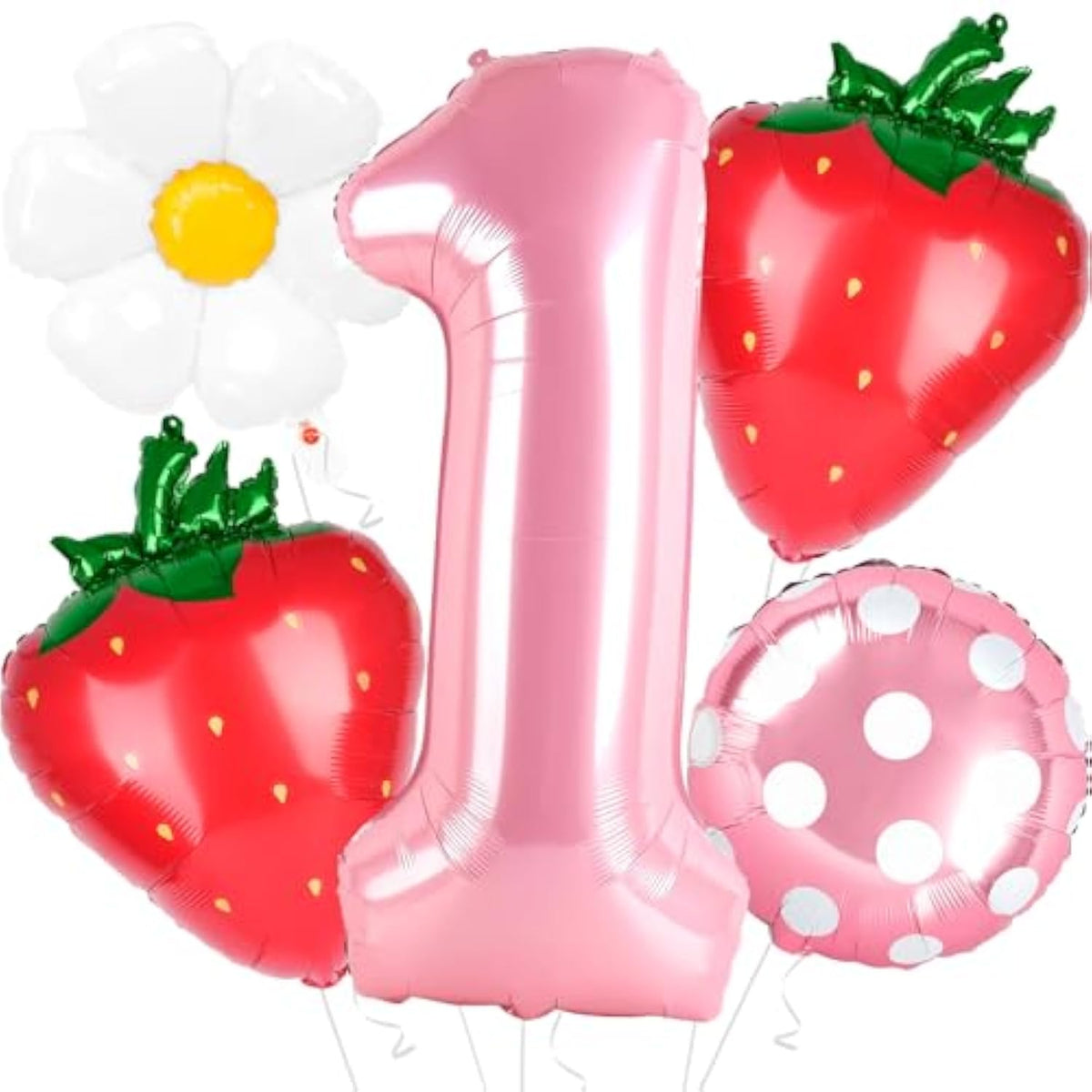 Berry First Birthday Decor with 40" Pink One Balloon & Strawberry Foil Balloons