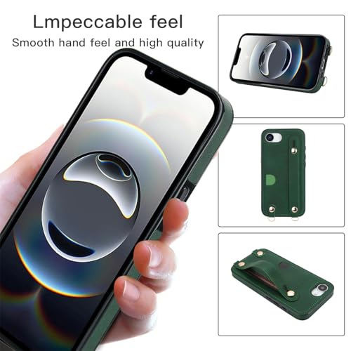 for Apple iPhone 17e Crossbody Case with Card Holder & Wrist Strap, PU Leather Shockproof Cover with Adjustable Shoulder Lanyard & Wristband