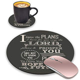 Round Mouse Pad And Coasters Set, Quotes Bible Verse Jeremiah 29:11 Design Mouse Pad, Non-Slip Rubber Base Mouse Pads For Laptop And Computer