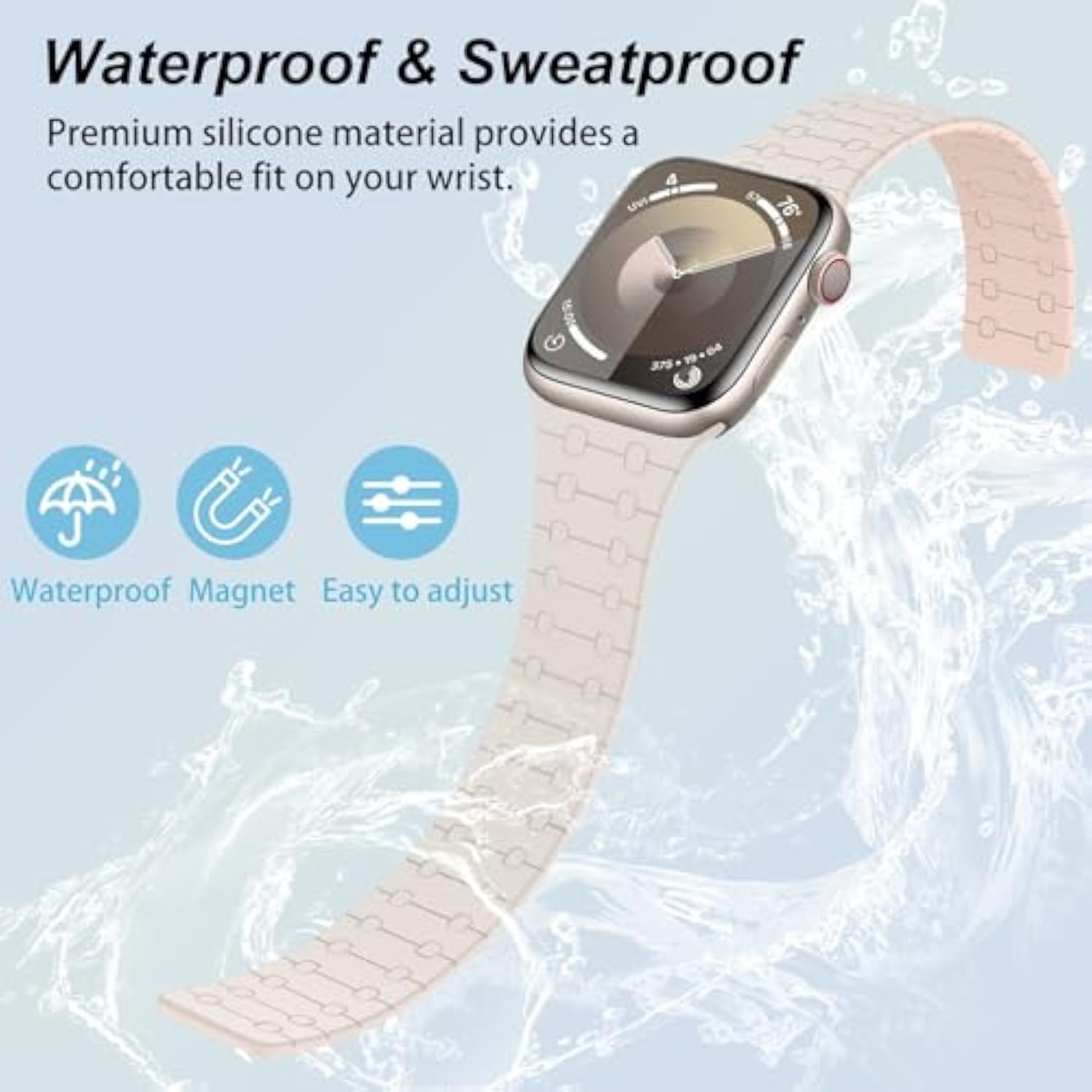 Magnetic Bands Compatible With Apple Watch Band 49Mm 46Mm 45Mm 44Mm 42Mm 41Mm 40Mm 38Mm Women Men, Sport Silicone Strap For Iwatch Ultra 2 Series 10 9 8 7 6 Se 5 4 (42/41/40/38, Starlight Pink)