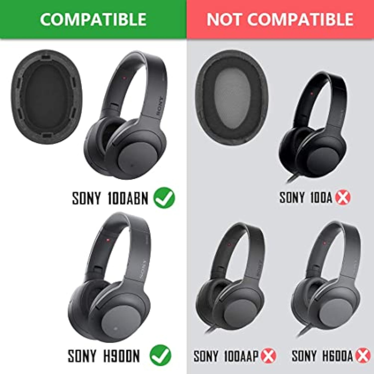 Ear Pads For Sony Wh-H900N, Compatible With Sony Mdr-100Abn Headphones Over Ear Cushion, Soft Memory Foam Protein Leather Replacement Earpad Headset Repair Part