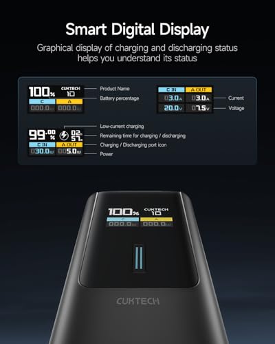 100W Power Bank, 10000mAh Portable USB C Charger with Smart TFT Display, PD3.0 Fast Charging Compatible iPhone 16/15 Series, Samsung Galaxy S24/S23,