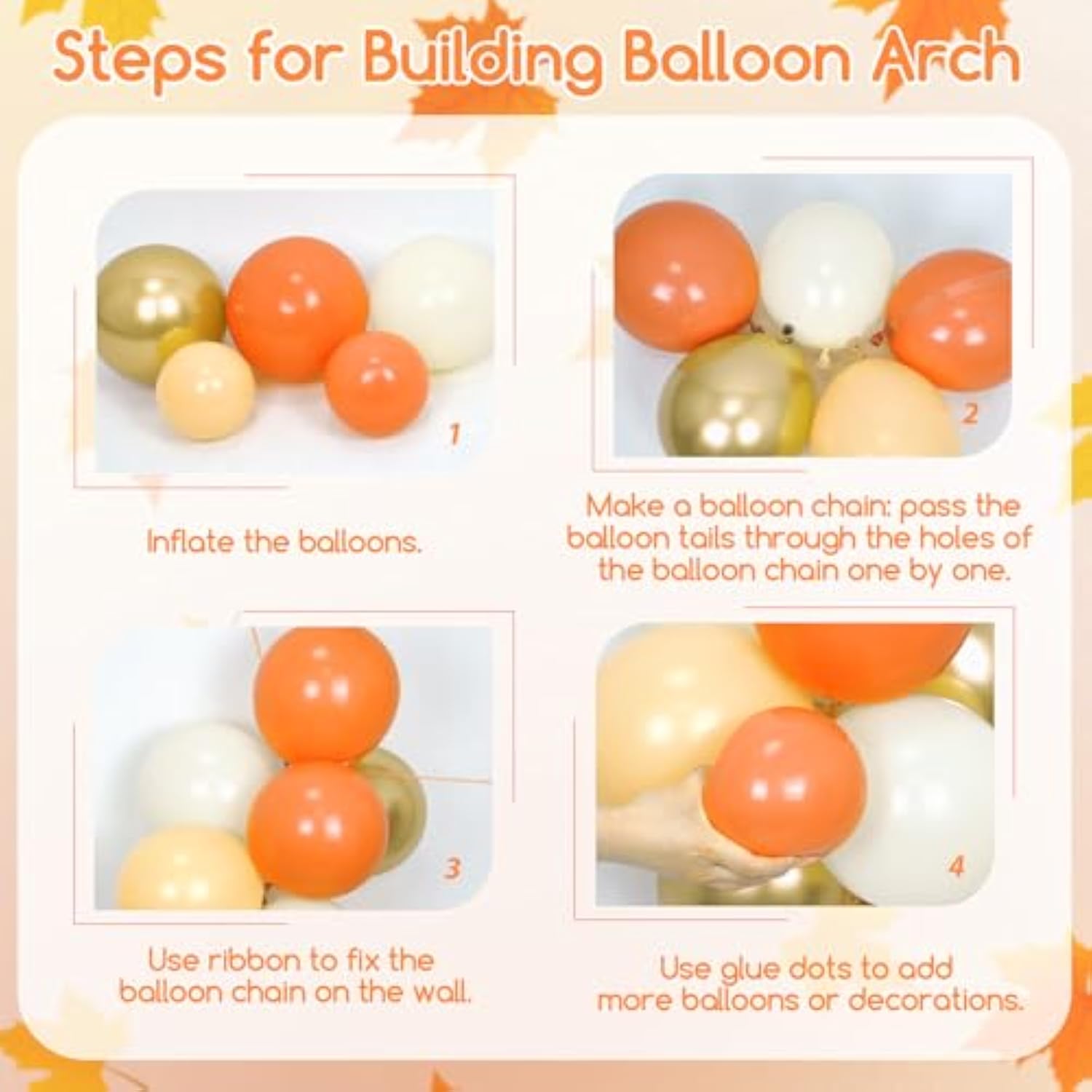 166pcs Fall Balloon Arch Kit with Orange White Gold Nude Balloons for Thanksgiving Party