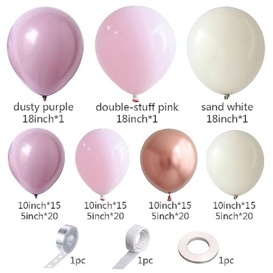 146Pcs Dusty Purple Balloon Garland Arch Kit, Double-Stuffed Pink Sand