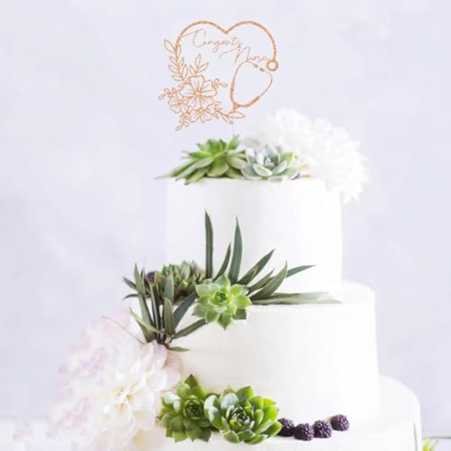 Rose gold “Congrats Nurse” glitter cake topper for BSN/RN graduation party décor