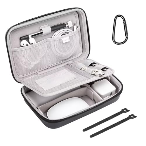 Electronic Organizer Travel Case Compatible With Macbook Power Adapter, Compatible With Magic Mouse & Pencil, Sd Card, Usb Flash Disk With 4 Modular Insert & 2 Cable Tie & Snap Hook, Black