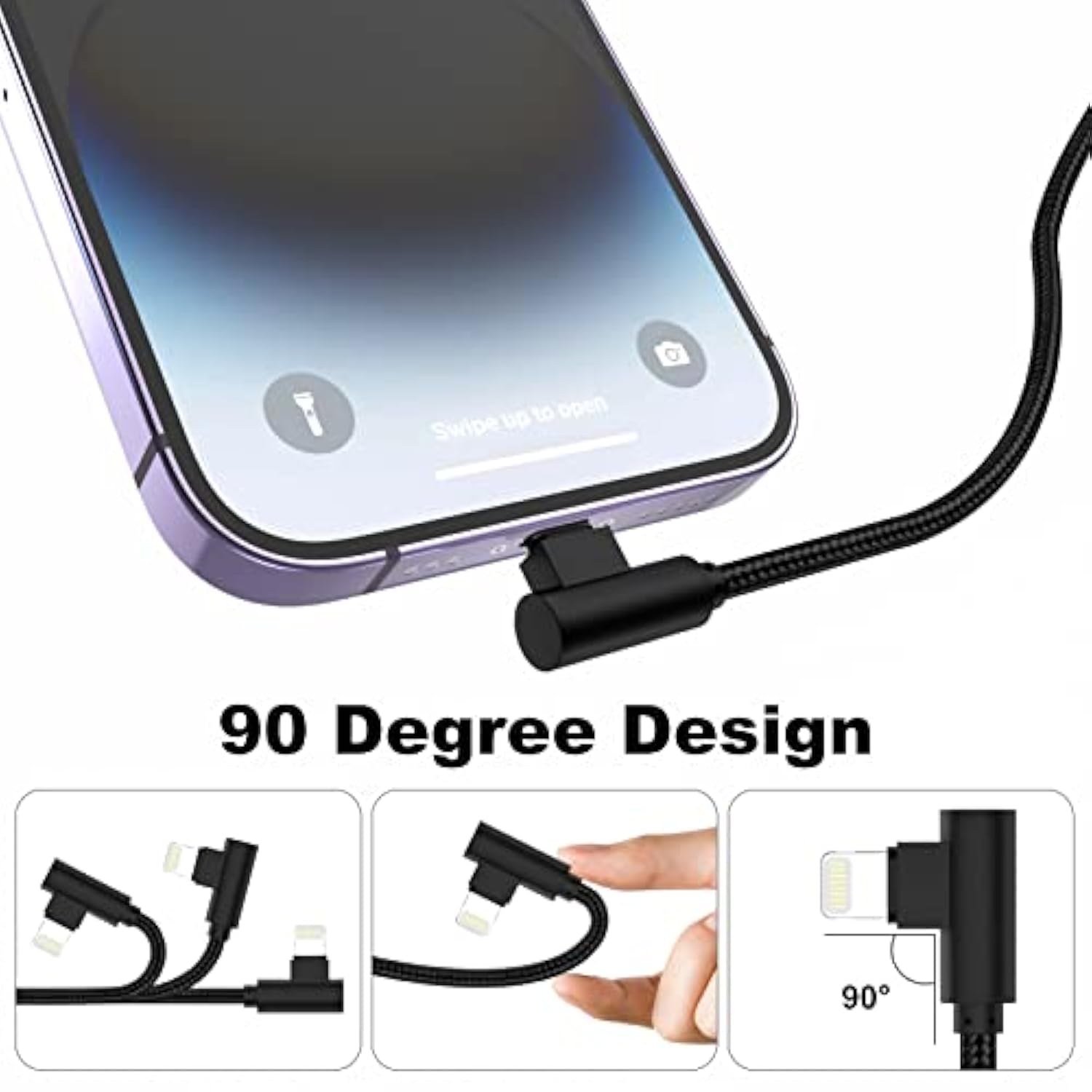 Iphone Charger 1Ft 90 Degree 2 Pack Mfi Certified Elbow Short Lightning Cable Right Angle Fast Charging Cord For Iphone 14 13 12 11 Pro X Xs Xr 8 Plus 7 6 5 (Black,1 Foot)