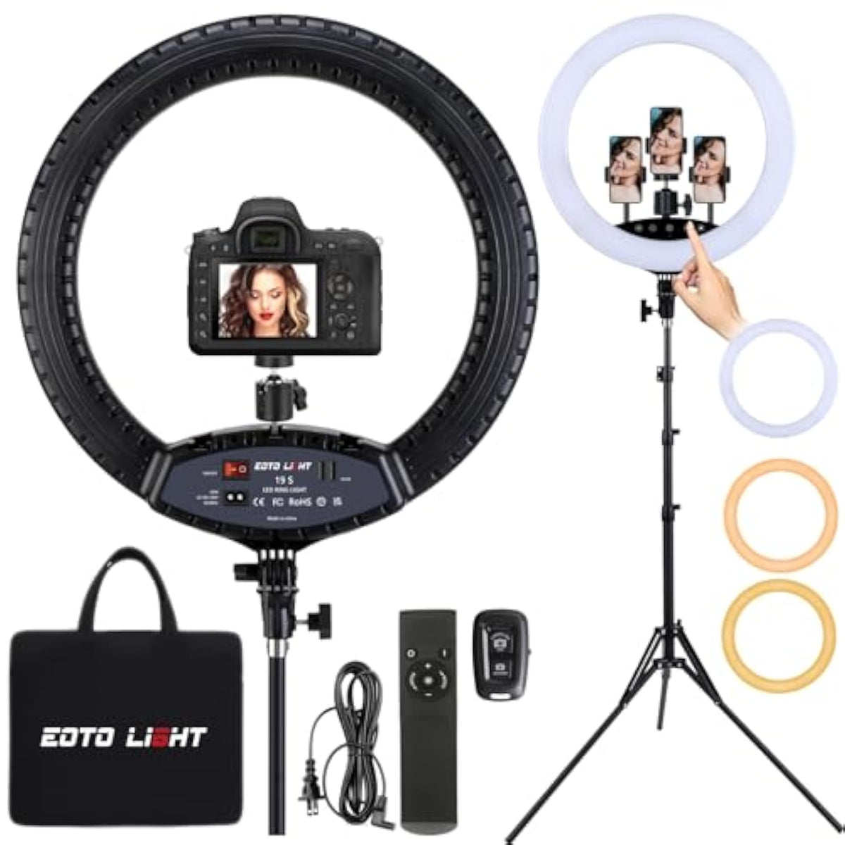19 Inch Led Ring Light With Tripod Stand, Selfie Ring Light With Touch Panel For Makeup Studio Portrait Youtube Vlog Video Shooting With Carrying Bag And Remote Controller, Cri>97