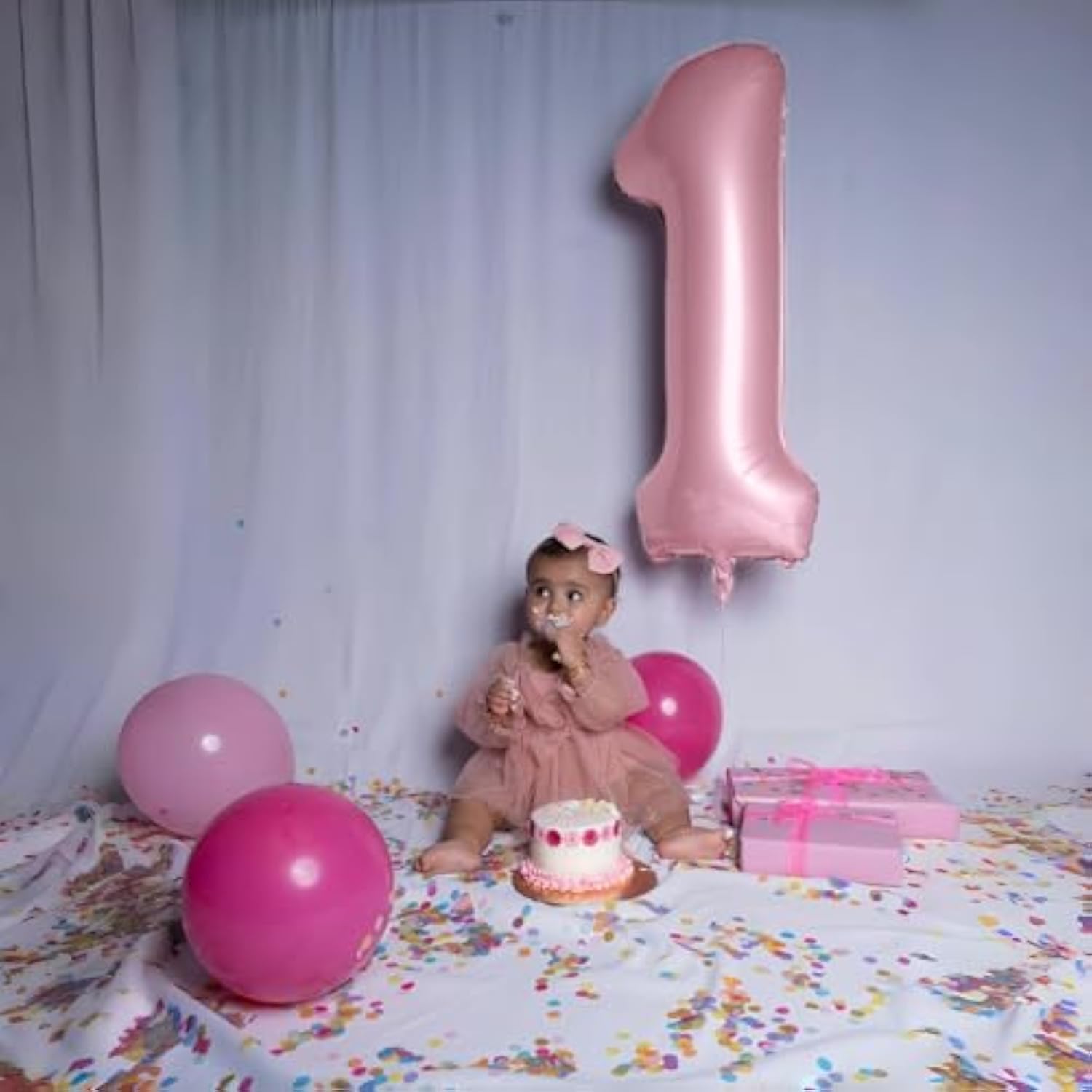 Pastel Pink 1 Balloons, 40 Inch Giant Light Pink Helium Foil Number 0-9 For Girls, Self Inflating 1St Birthday Balloon For Women Anniversary Baby Shower Princess Party Decorations Supplies