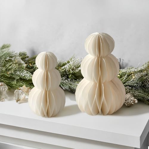 Honeycomb Paper Snowman Winter Decor, 2 Pack White, 6 & 8 in